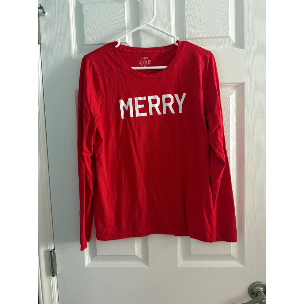 J.Crew Merry Christmas Red Long Sleeve Graphic Tee Holiday Shirt M
